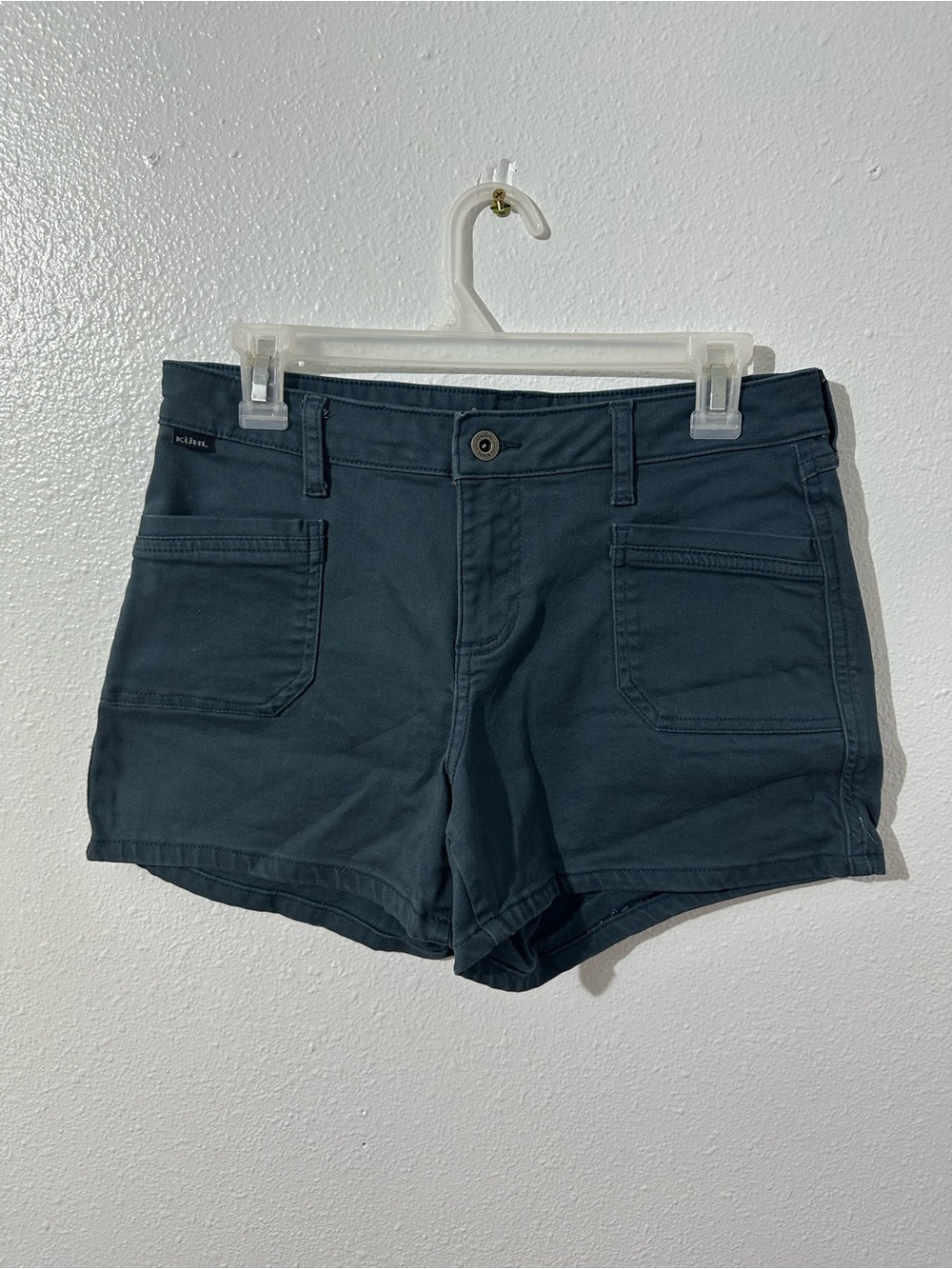 Kuhl Womens Sz 10 Blue Pocket Denim Stretch Shorts Hiking Outdoors 4” Inseam
